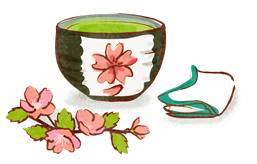 桜柄の湯呑で温かいお茶を…